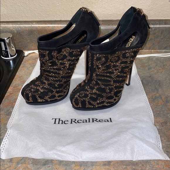 Authentic Fendi Embellished Platform Booties Size 37 - Picture 2 of 13